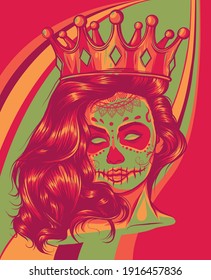 Skull girl with a crown. Vector illustration design