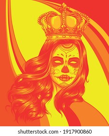 Skull girl with a crown. Vector illustration design