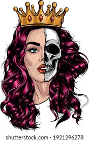 Skull Girl Crown Vector Illustration Design Stock Vector (Royalty Free ...
