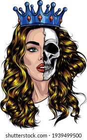 Skull girl with a crown. Vector illustration design