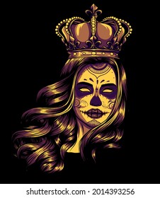 Skull girl with a crown. Vector illustration design