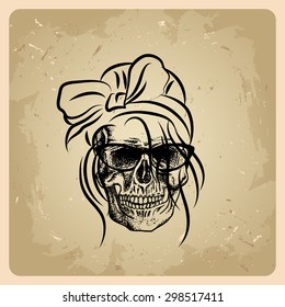 Skull girl on the vintage background