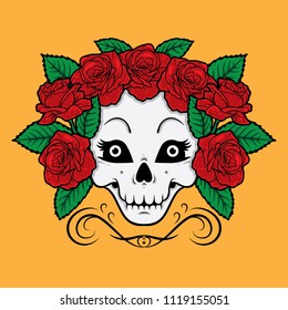 Skull girl with roses
