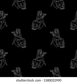 Skull and girl with the snake seamless pattern