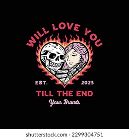 Skull and girl tee graphic vector.