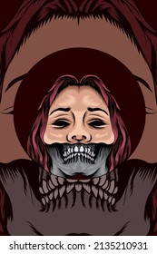 Skull with girls mask vector illustration