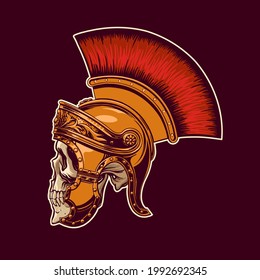 Skull in a gladiator's helmet in vintage style for printing on T-shirts, bags, mugs. Vector illustration.