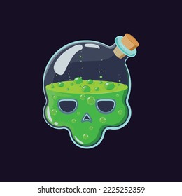 skull glass bottle illustration with green poison