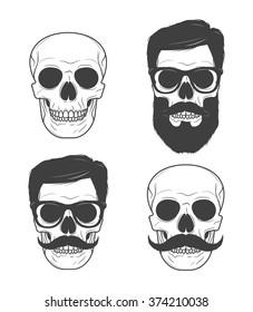 Skull in glasses with beard and mustache