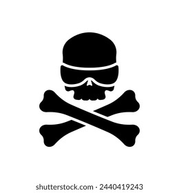 Skull with glasses and crossbones icon. Black silhouette. Front view. Vector simple flat graphic illustration. Isolated object on a white background. Isolate.