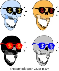 Skull In Glasses With Dollar Sign. Vector Illustration.