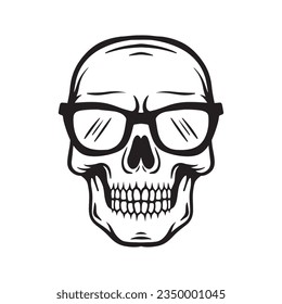 Skull with glasses hand drawn illustrations for the design of clothes, stickers, tattoo etc