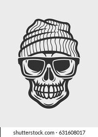 Skull in glasses and hat