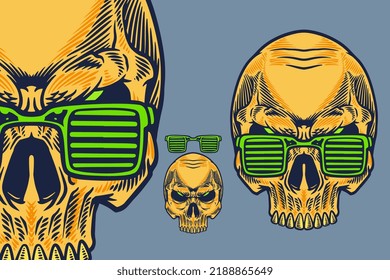 skull with glasses head mascot vector illustration cartoon style