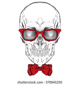 Skull with glasses and tie. St. Valentine's Day. Vector illustration for greeting card, poster, or print on clothes.