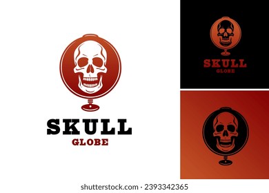 Skull globe logo design - A unique logo with a skull incorporated in a globe, ideal for edgy and alternative brands, travel agencies, or global organizations seeking a distinctive image.