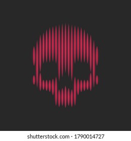 Skull glowing symbol red neon thin lines, artwork striped pattern t-shirt print emblem vector illustration.