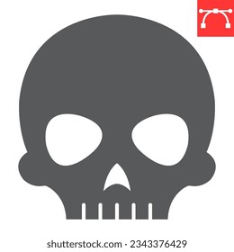 Skull glyph icon, halloween and holiday, cranium vector icon, human head vector graphics, editable stroke solid sign, eps 10.