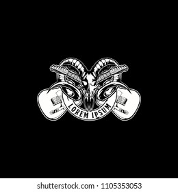 skull goat with electric guitar vector logo template