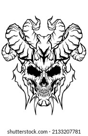 skull with goat evil horn vector lineart