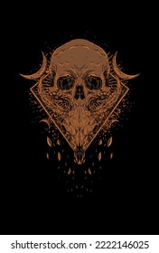 Skull and goat skull with leaves vector illustration