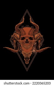 Skull with goat skull and light vector illustration