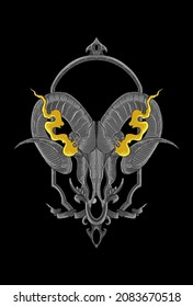 Skull goat and ornament artwork illustration