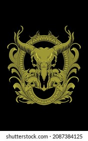 Skull goat and ornament artwork illustration.