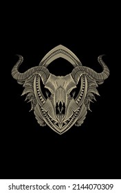 Skull goat with ornament artwork illustration