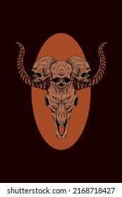 Skull with goat skull vector illustration