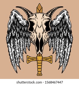 Skull goat wing vector illustration for your company or brand