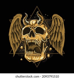 skull with gold color sparkles and cracks and design this as a t-shirt or logo design 