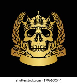 Skull Gold Crown with ribbon.  Logo Illustration for business clothing line merchandise.