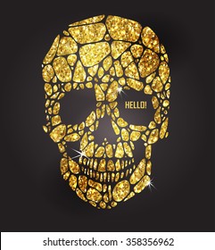 Skull of gold glittering stars . Golden element collection. Day of The Dead