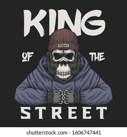 Skull gorilla king of the street vector illustration for your company or brand