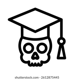 Skull with graduation cap vector icon. Editable stroke.