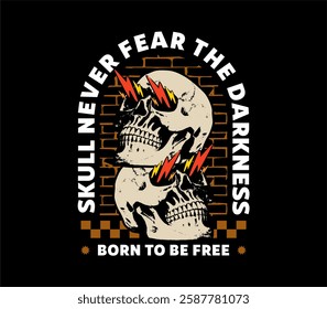 Skull graphic with a darkness slogan in vector illustration style on a black background. Perfect for urban streetwear, print design, and T-shirt art