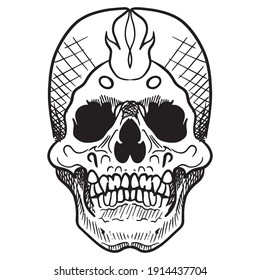 diseño gráfico de cráneo ilustración vectorial, icono, dibujo de tatuajes de arte, dibujo a mano, logotipo, uso en impresión