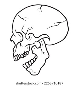 diseño gráfico de cráneo ilustración vectorial, dibujo de tatuajes de arte, dibujo a mano, uso de impresión