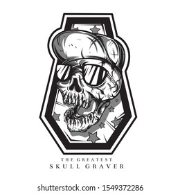 Skull Graver Black and White Illustration