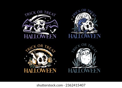 skull and gravestone colorful illustration badge logo for halloween celebration
