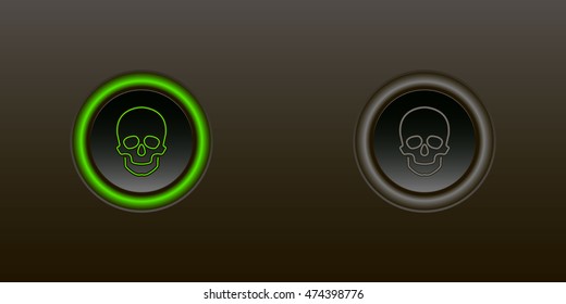 skull green button on a black background including other switch off
