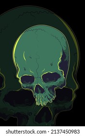 Skull with green color vector illustration