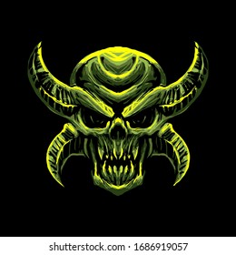 Skull green head art vector illustration