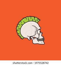 Skull With Green Mohawk Hairstyle Cartoon Vector Illustration For Punk For A Day Day On October 25