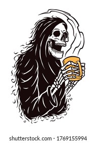 skull grim and coffee vector illustration