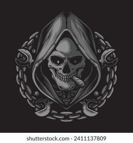 skull grim reaper biker logo