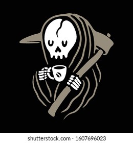 Skull Grim Reaper Love Drink Coffee Graphic Illustration Vector Art T-shirt Design