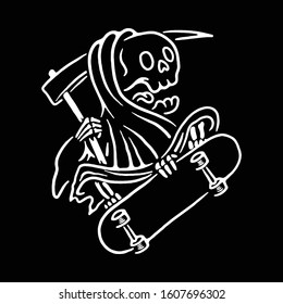 Skull Grim Reaper Love Skateboard Graphic Illustration Vector Art T-shirt Design