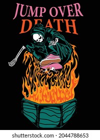 Skull grim reaper riding a skateboard 